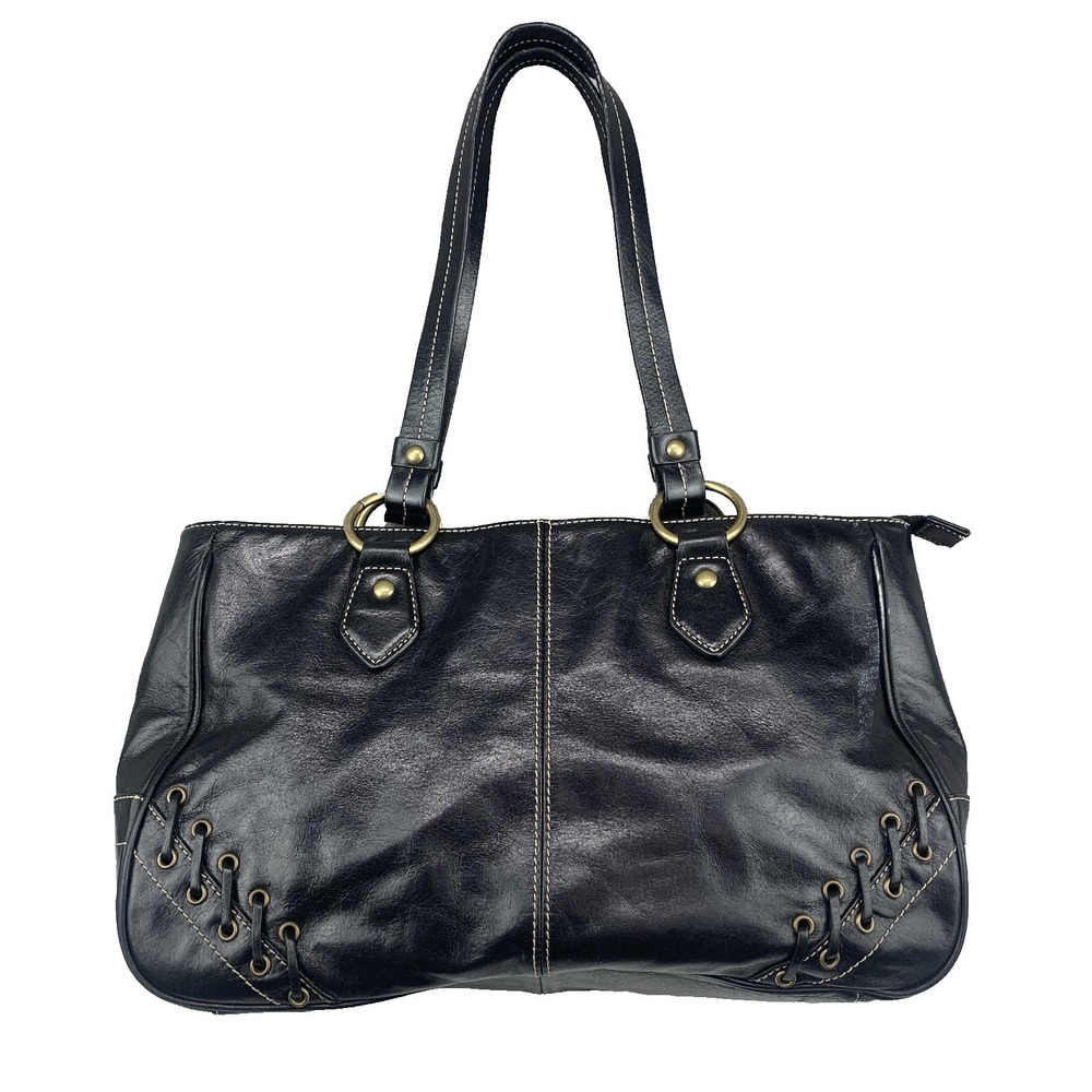 VTG Wilson's Leather Corset Style Detail Double Shoulder Straps Bag Top Zip